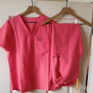 Figs scrubs set neon pink